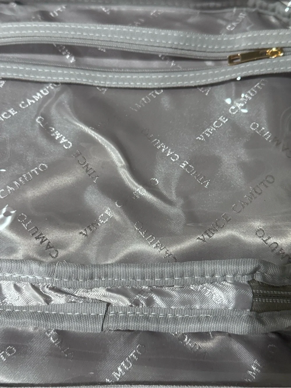 Vince Camuto Cream Cosmetic Case with Gold Embroidered Detail